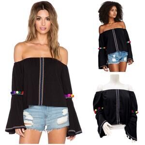 #T118 PITUSA Pom Pom Crop Top in Black O/S $82